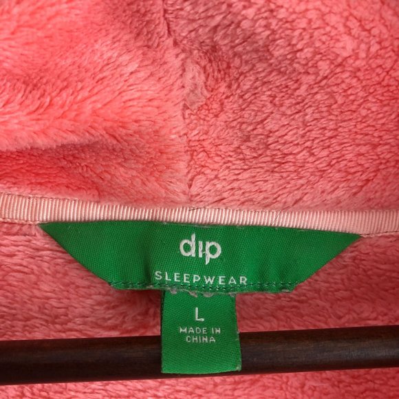 Dip Sleepwear Women's Size Large Peach Pink Plush Belted Patch Pocket Bathrobe - Picture 7 of 9